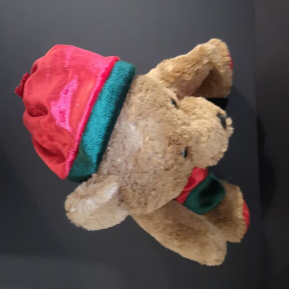Animated Christmas Brown Bear Red/Green Hat & Scarf Sings & Cheeks Light Up - Picture 6 of 8